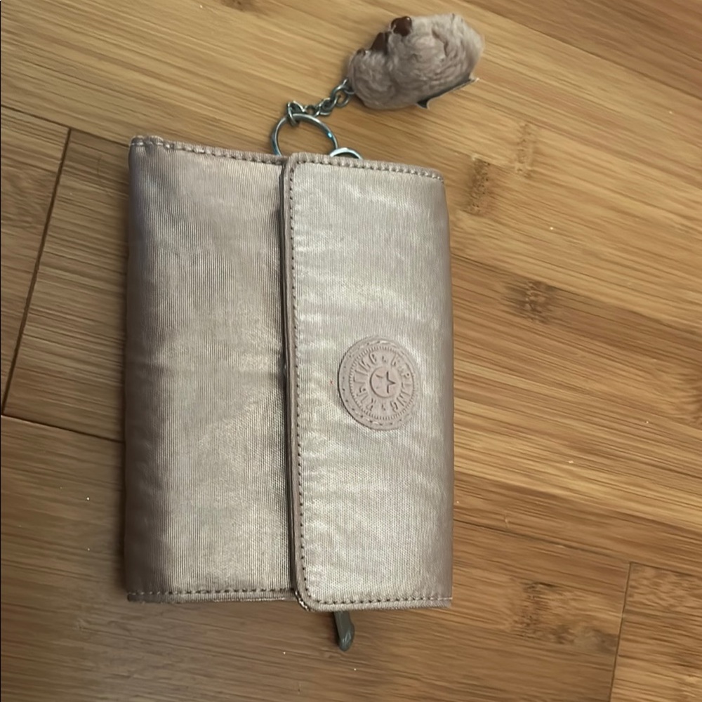 Kipling Shimmering Metallic Pink Wallet with Plush Keychain